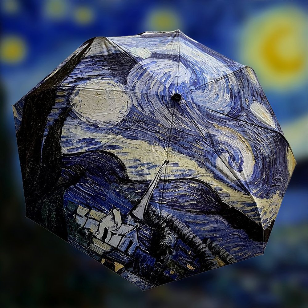 ENAPY Automatic Folding Rain Umbrella - Inspired "The Starry Night" Painting